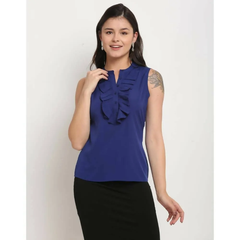 Aastha Fashion Women's Royal Blue Polyester Solid Casual Top