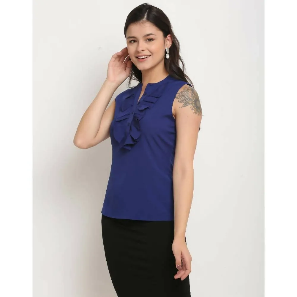 Aastha Fashion Women's Royal Blue Polyester Solid Casual Top