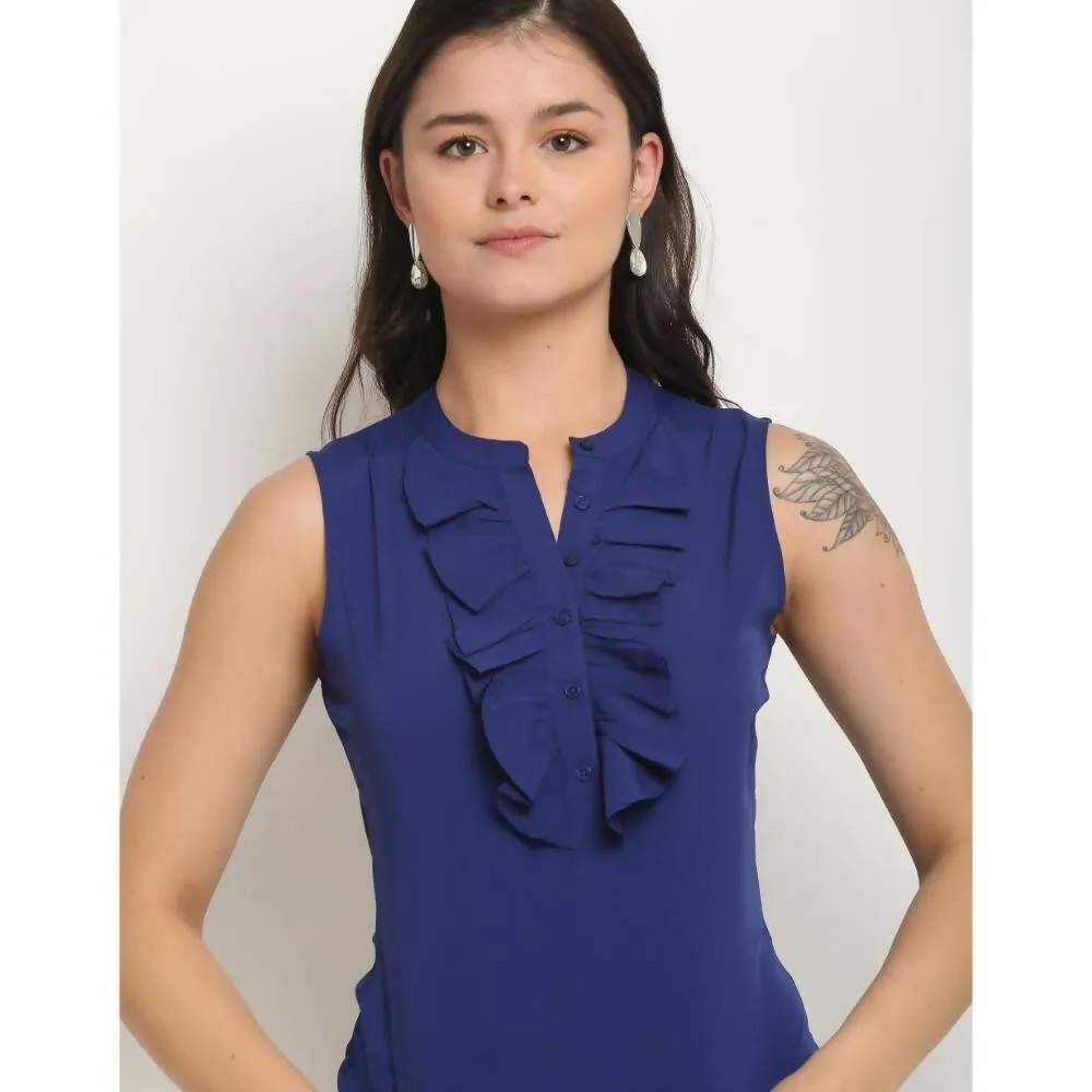 Aastha Fashion Women's Royal Blue Polyester Solid Casual Top