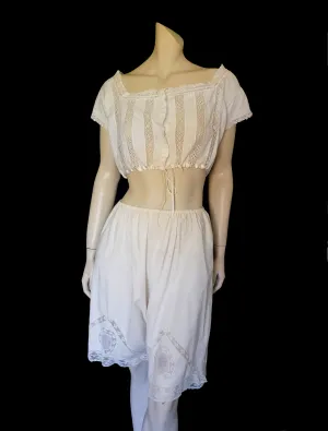 Antique Edwardian Bloomers With Lace & Embroidery - XL