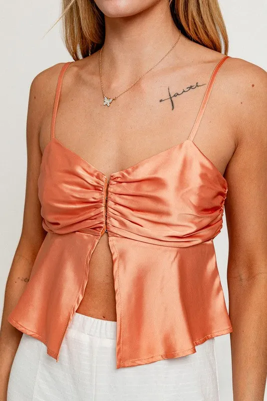 Apricot Spaghetti Strap Hook&Eye Detail Satin Top
