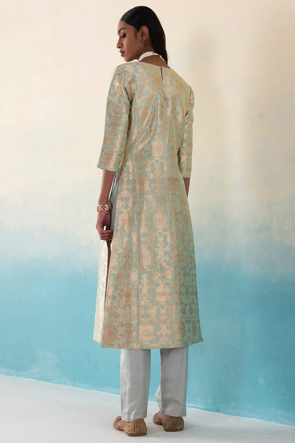 Banarasi Mint Pure A-Line Kalidar Kurta Set
