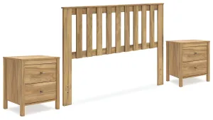 Bermacy Queen Panel Headboard with 2 Nightstands in Light Brown