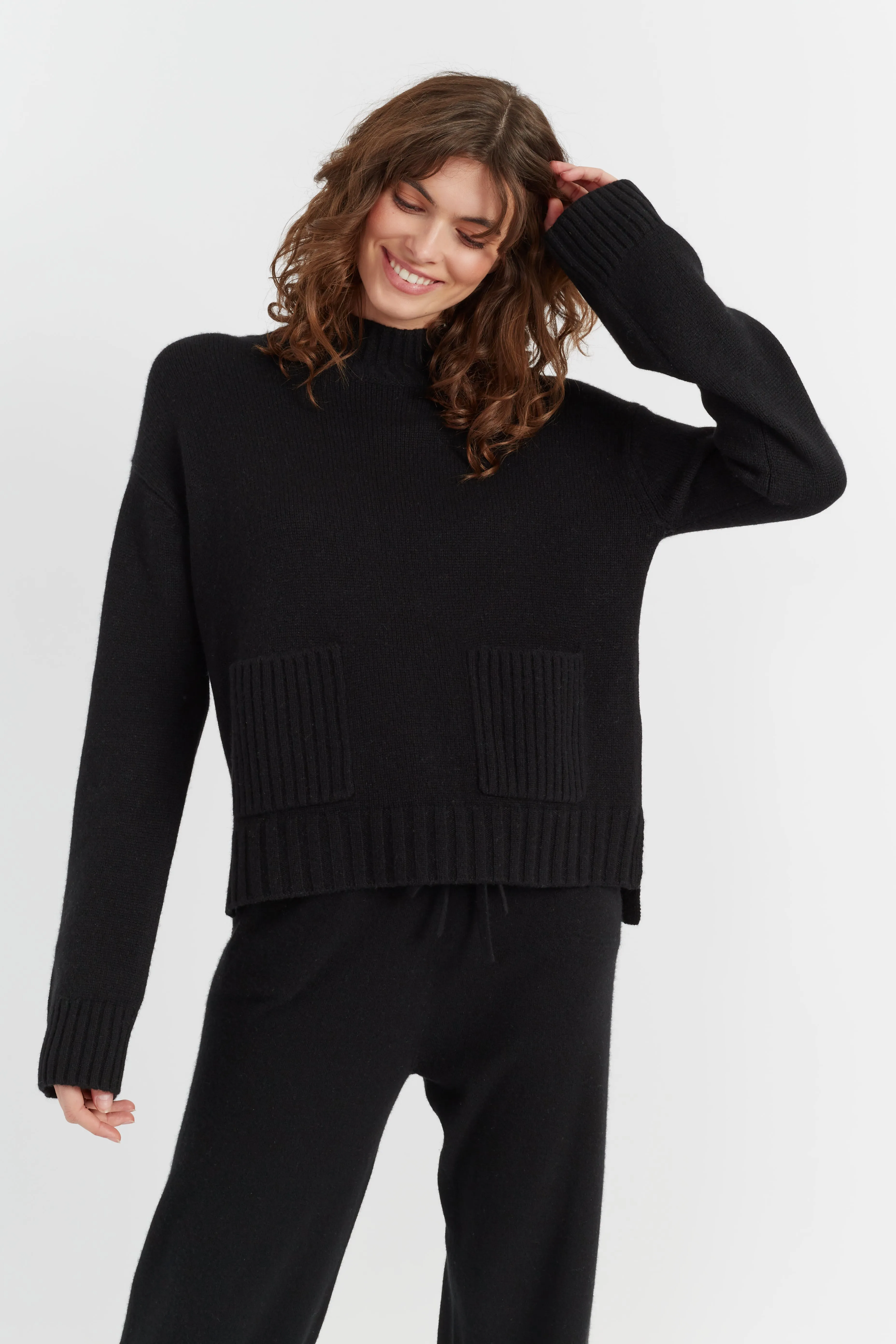 Black Cashmere Patch Pocket Sweater