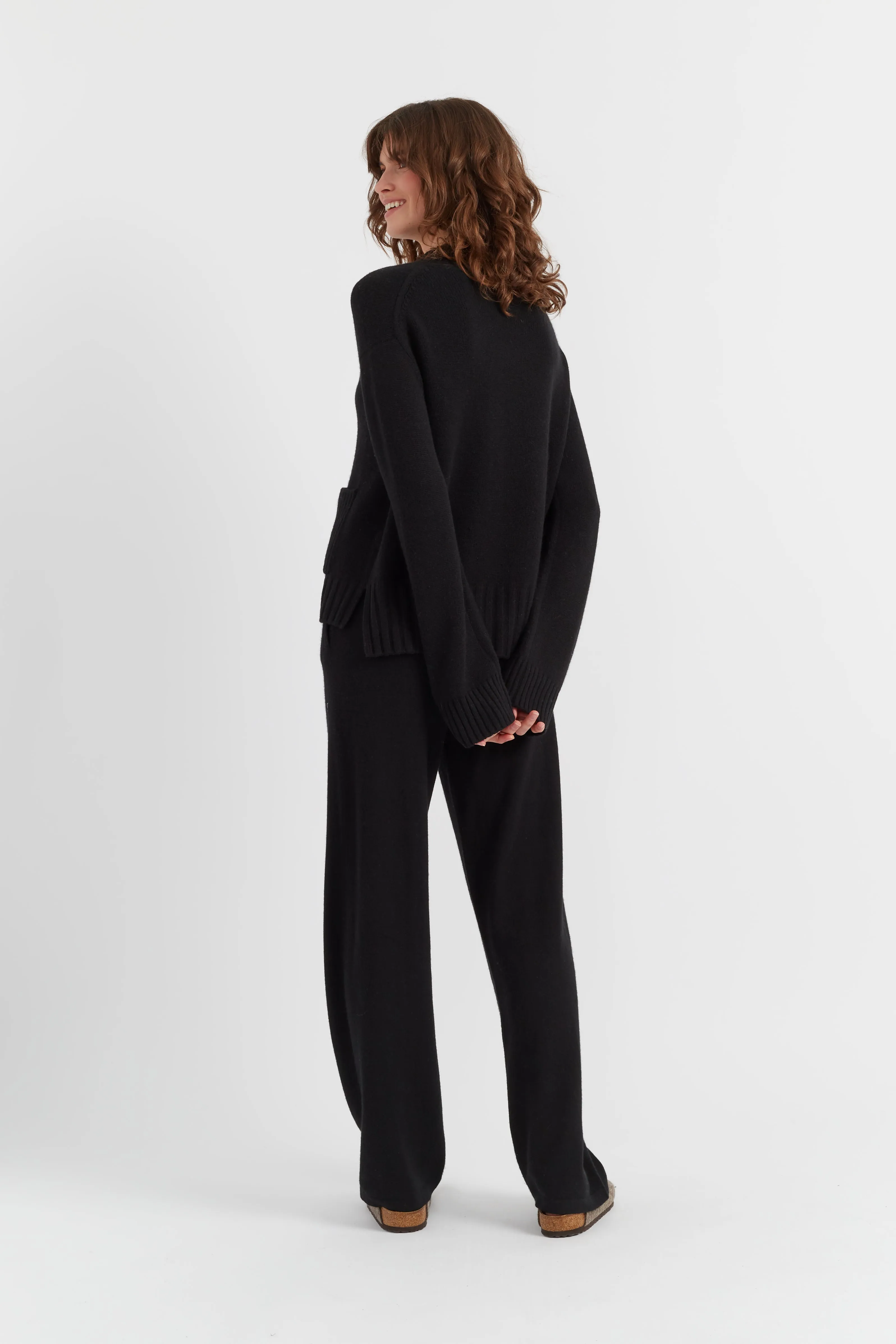 Black Cashmere Patch Pocket Sweater