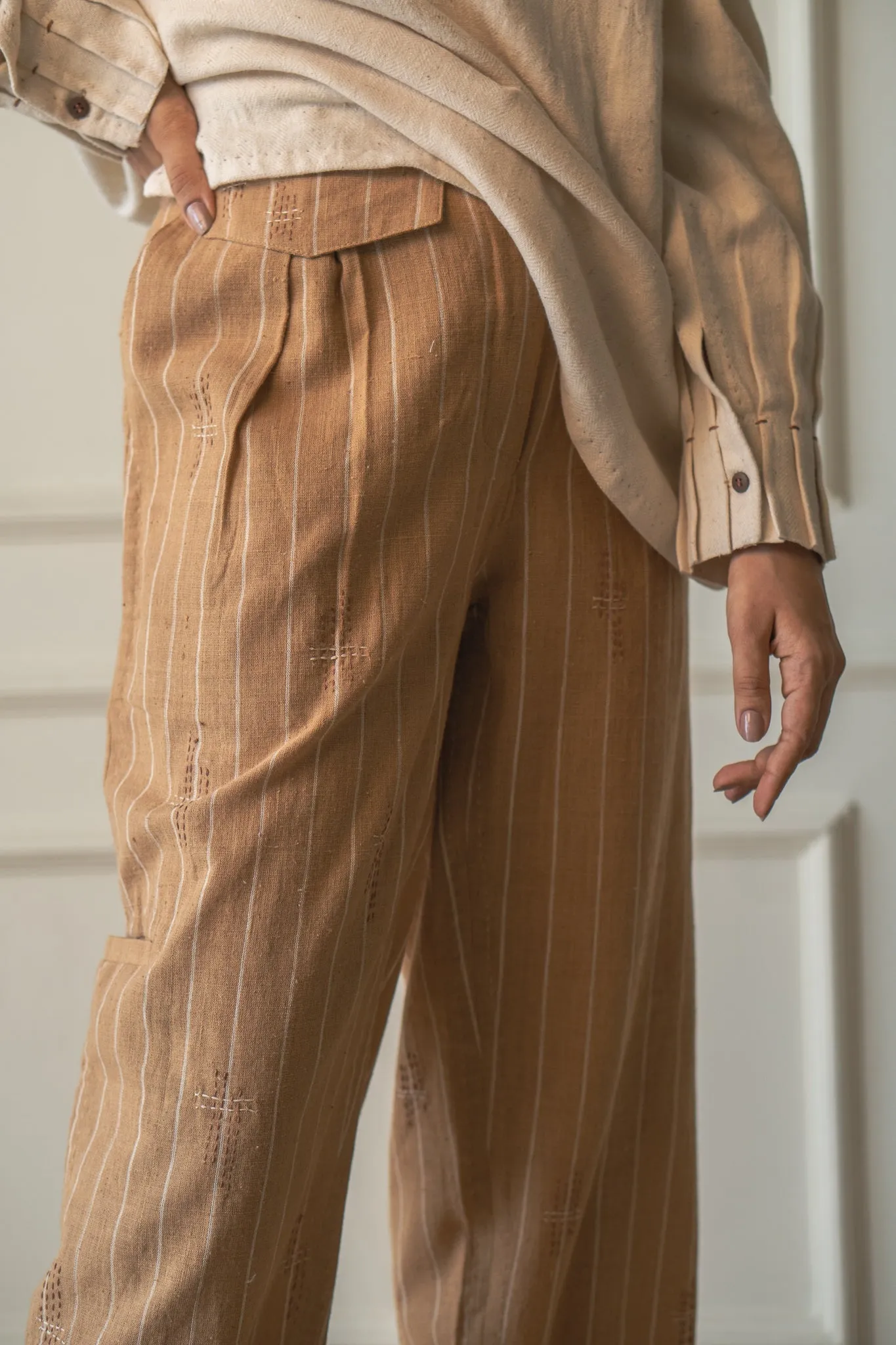 Brown Tapered Pants | Stripe Design Pants | Brown Casual wear Pants