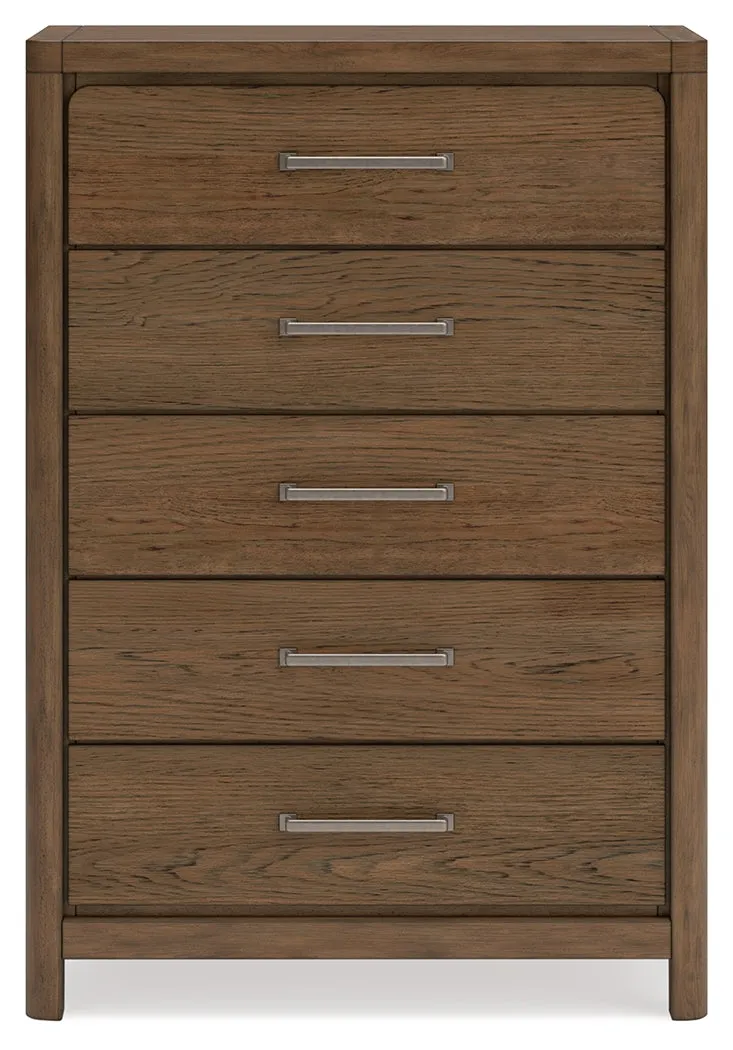 Cabalynn Queen Upholstered Bed with Mirrored Dresser, Chest and Nightstand in Light Brown