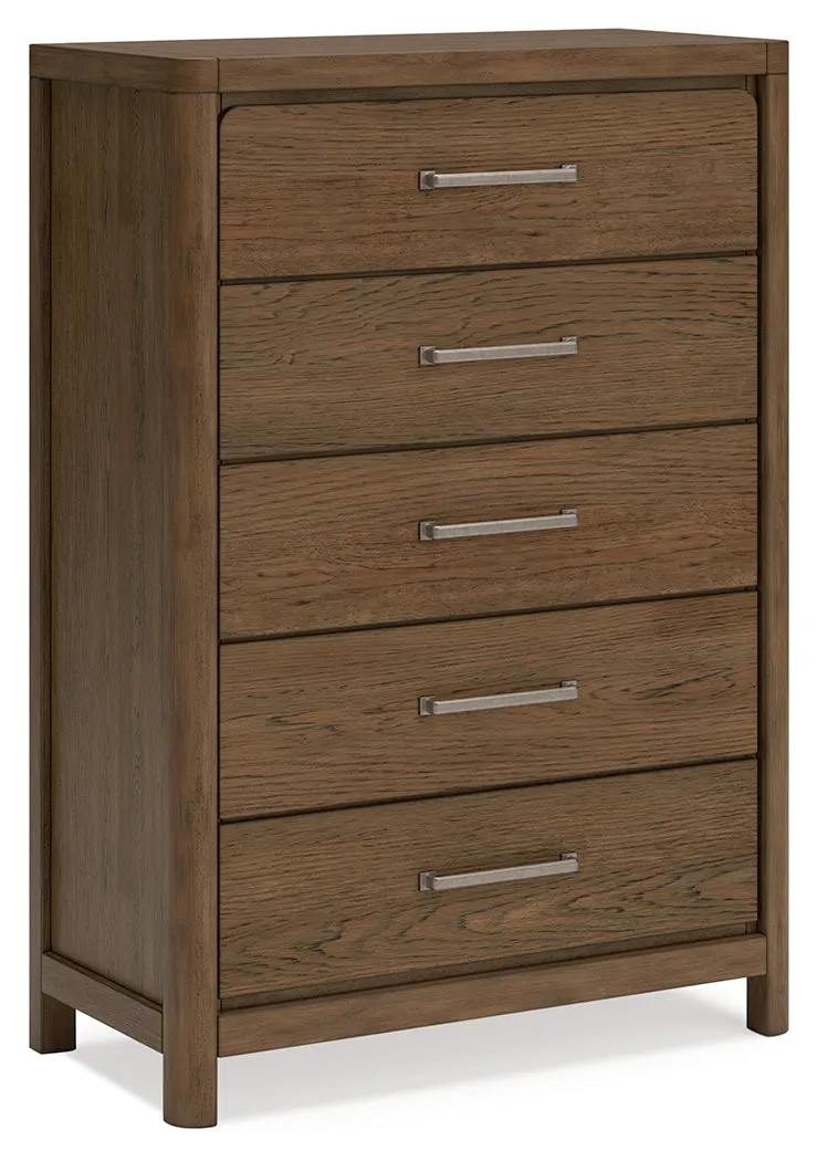 Cabalynn Queen Upholstered Bed with Mirrored Dresser, Chest and Nightstand in Light Brown