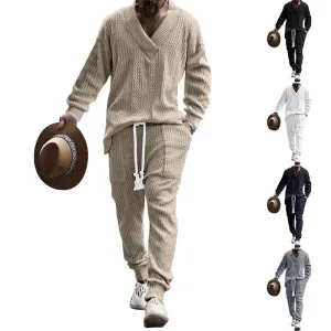 Casual Trousers V-neck Knitted Sweater Set