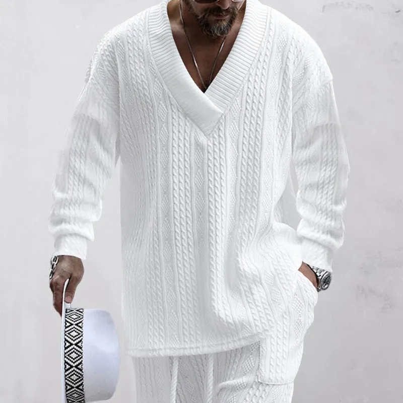 Casual Trousers V-neck Knitted Sweater Set
