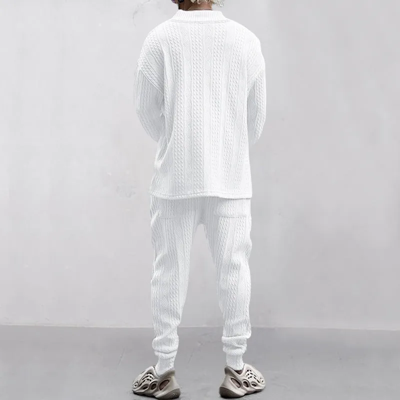 Casual Trousers V-neck Knitted Sweater Set