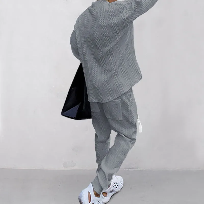 Casual Trousers V-neck Knitted Sweater Set