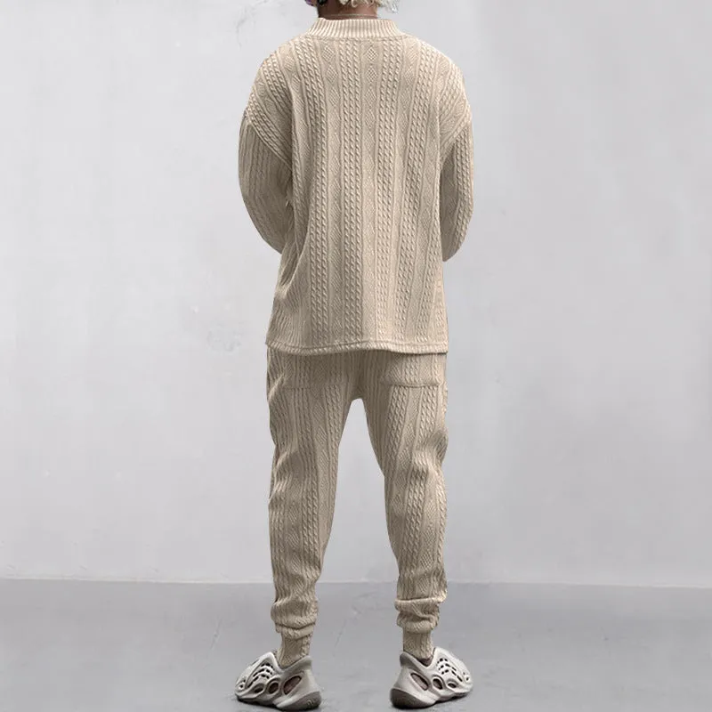 Casual Trousers V-neck Knitted Sweater Set