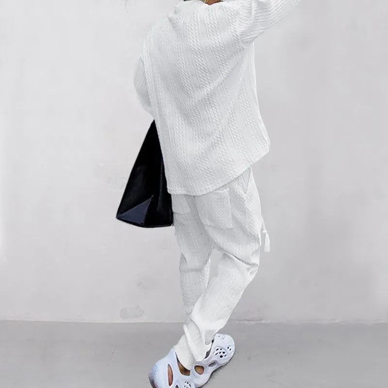 Casual Trousers V-neck Knitted Sweater Set