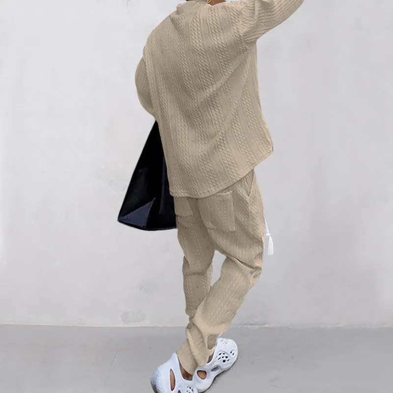 Casual Trousers V-neck Knitted Sweater Set