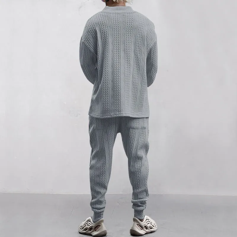 Casual Trousers V-neck Knitted Sweater Set