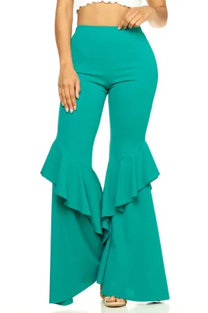 Emerald Flares Into Bell Bottoms Ruffles Pants