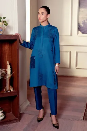 Fozia Khalid - Zarqoon Cotton Net Collection - Rung Teal Blue