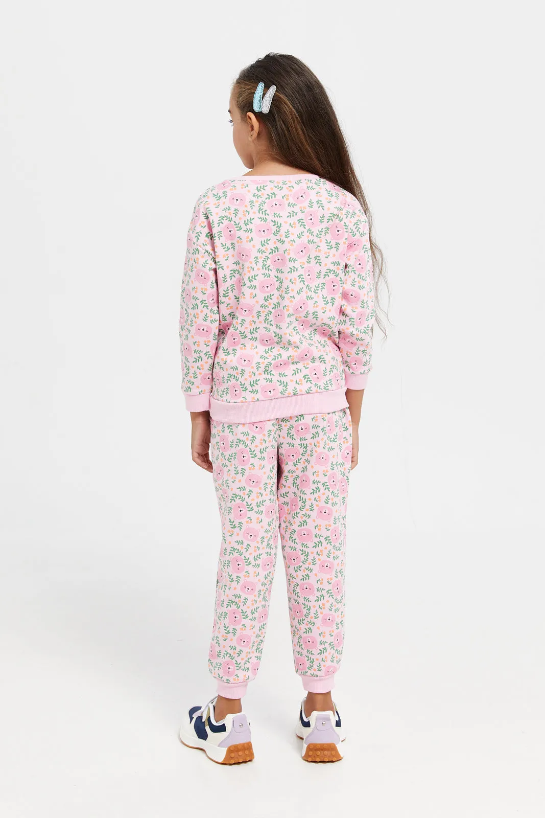 Girls Pink Printed Pyjama Set (2 Piece)