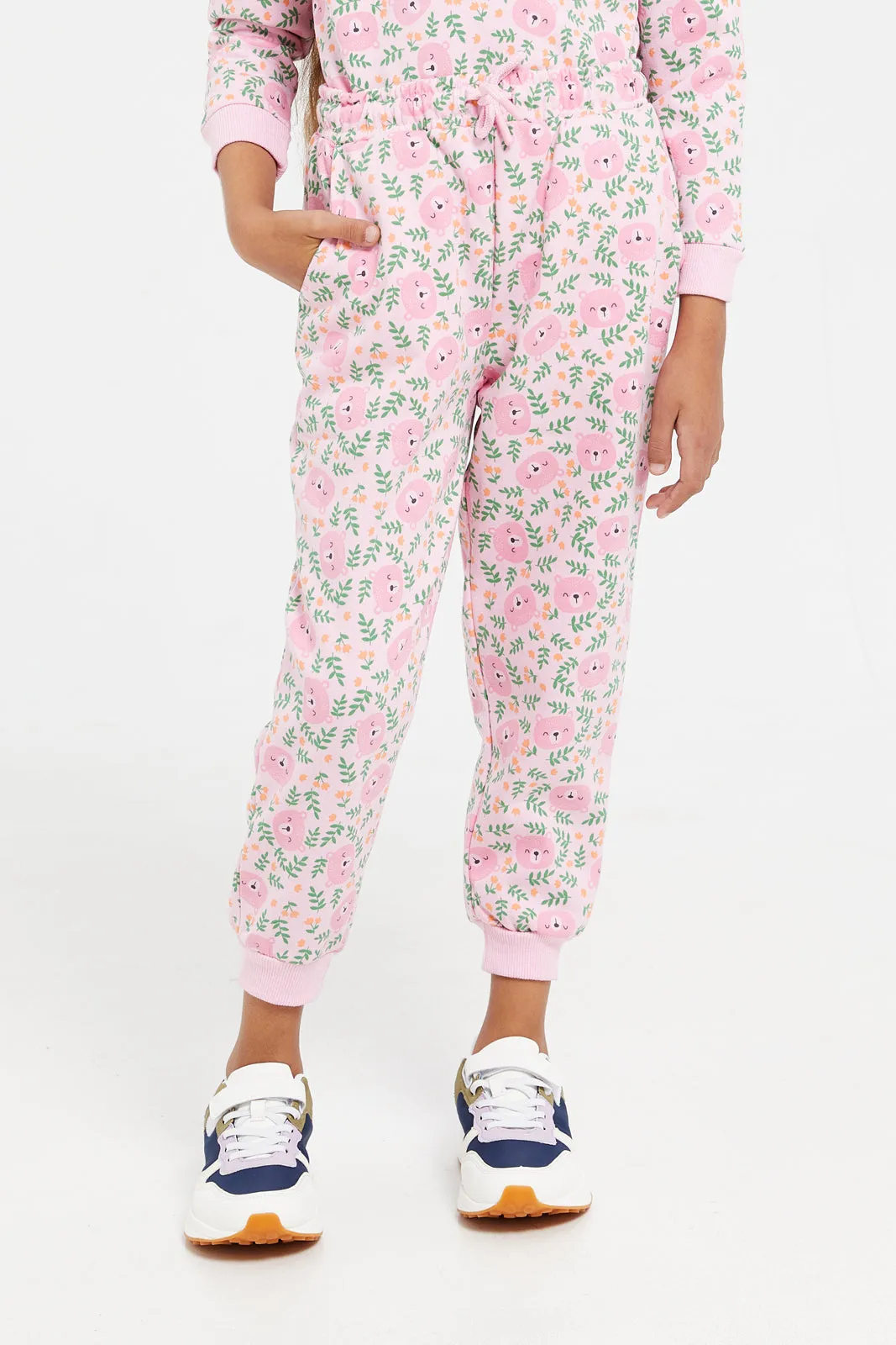 Girls Pink Printed Pyjama Set (2 Piece)
