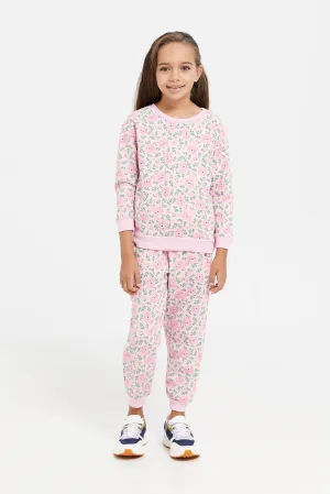 Girls Pink Printed Pyjama Set (2 Piece)