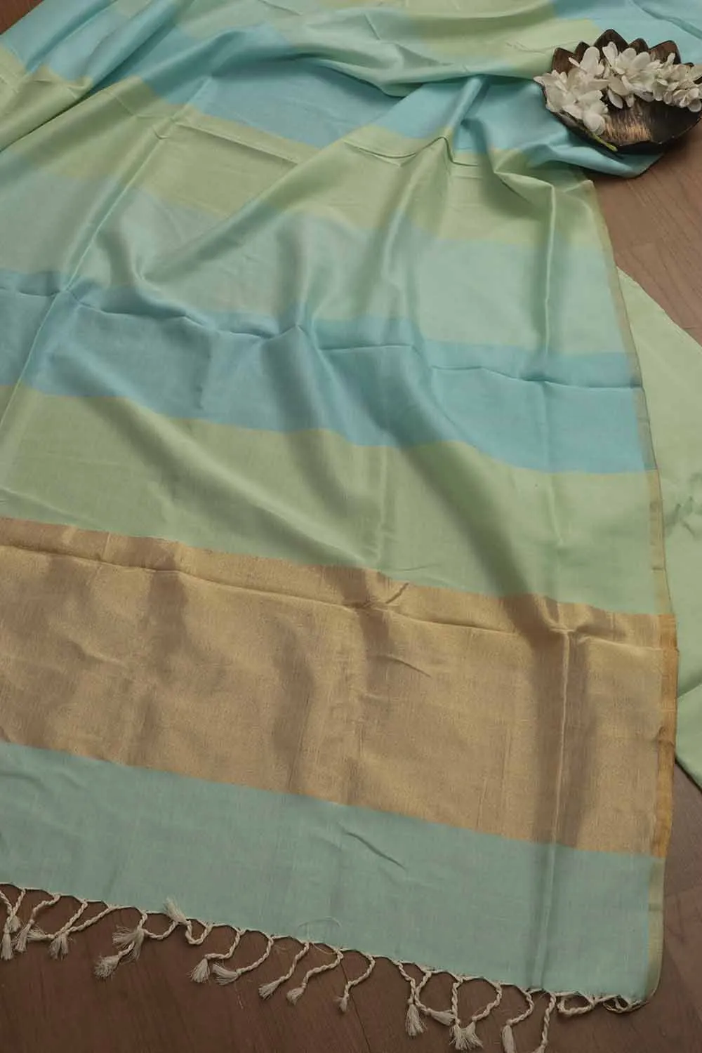 Green Maheshwari Cotton 4 Ply Three Piece Unstitched Suit Set