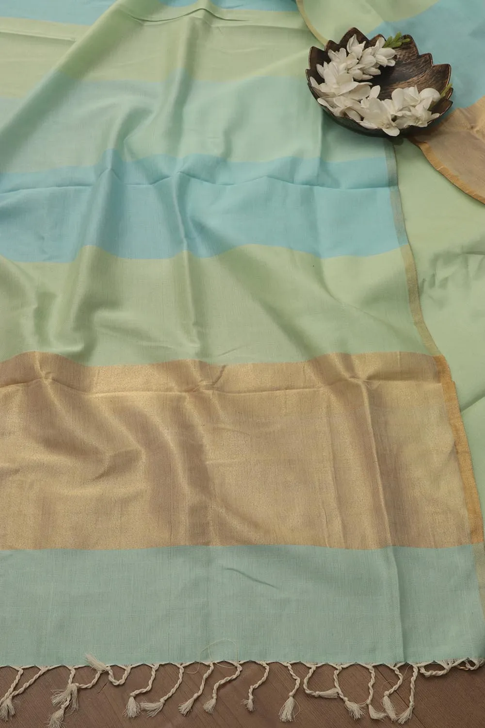 Green Maheshwari Cotton 4 Ply Three Piece Unstitched Suit Set
