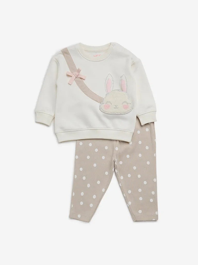 HOP Baby Beige Printed Cotton T-Shirt and Pants Set