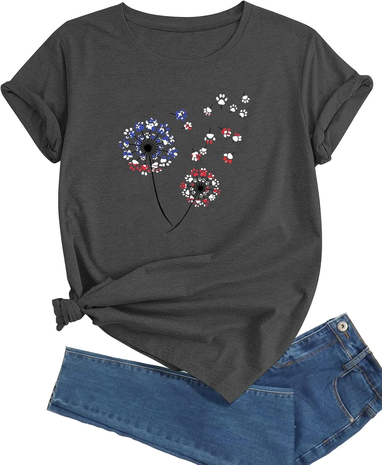 J&DHUASHA Women's Plus Size Floral T-Shirt Short Sleeve Crewneck Flower Graphic Tees Casual Summer Printed Tops