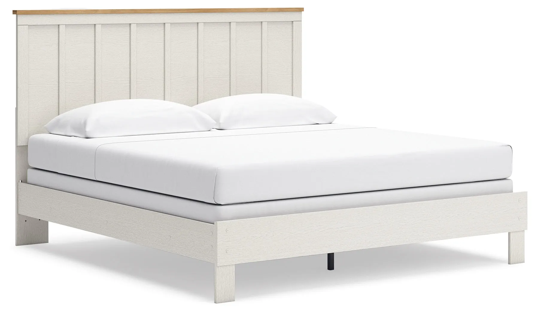 Linnocreek King Panel Bed with Dresser in White/Warm Brown
