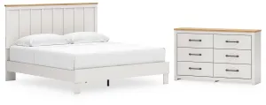 Linnocreek King Panel Bed with Dresser in White/Warm Brown