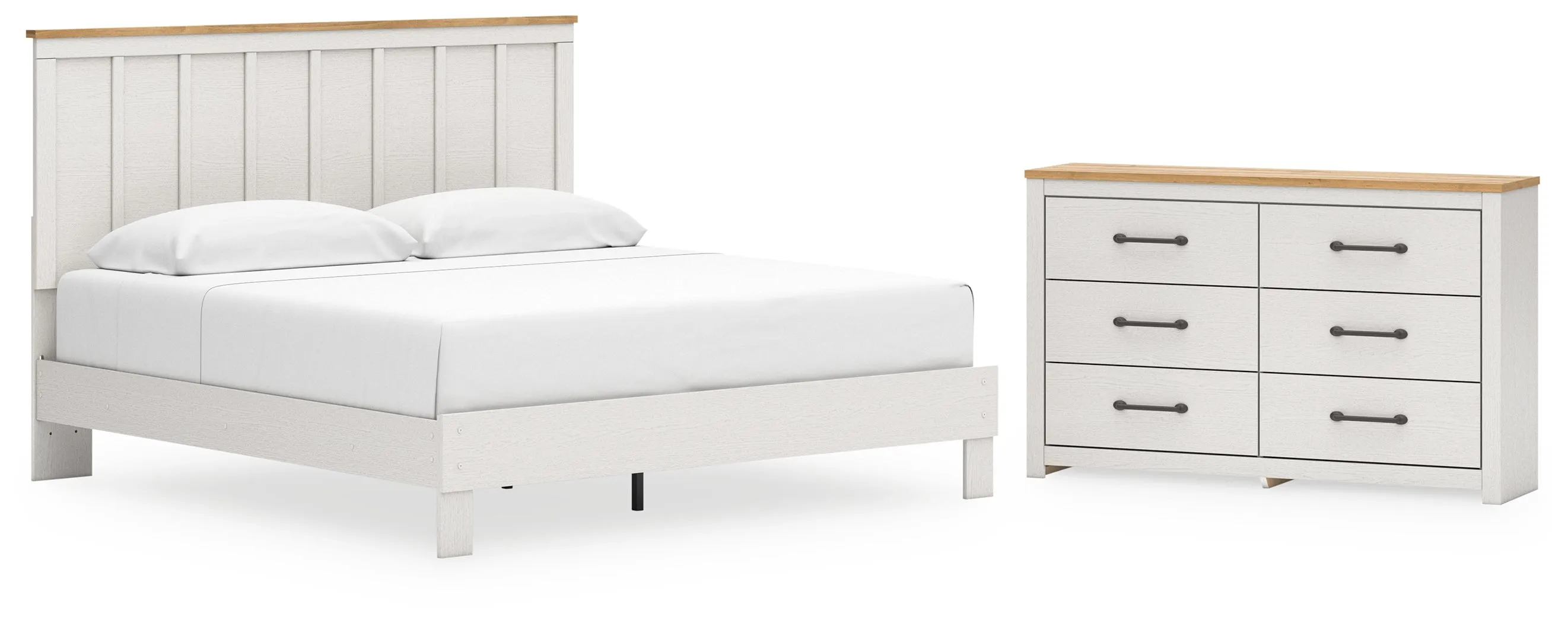 Linnocreek King Panel Bed with Dresser in White/Warm Brown