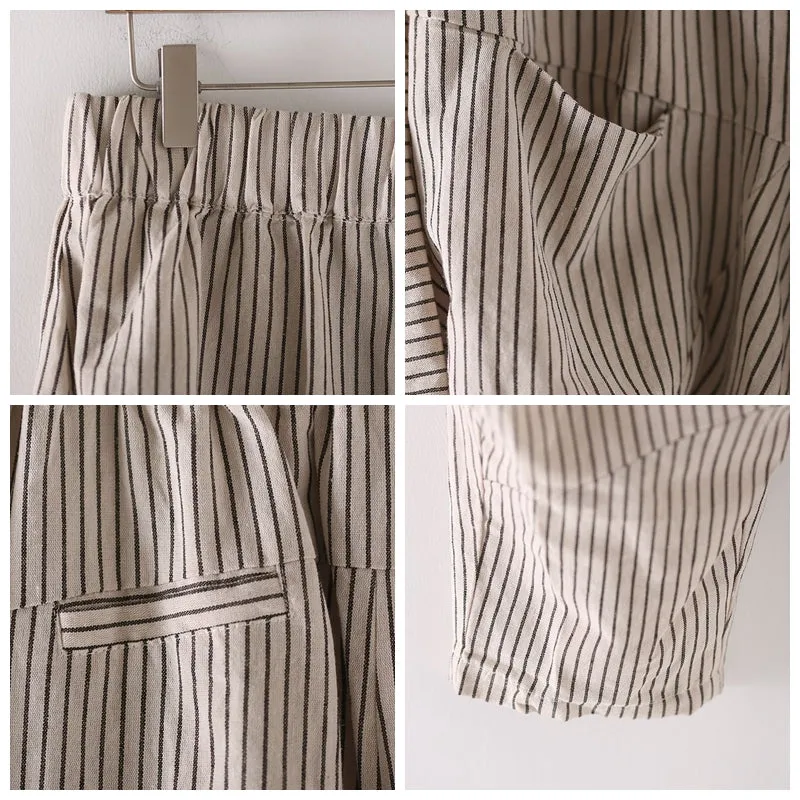 Loose Striped Harem Pants Women Cotton Linen Trouser