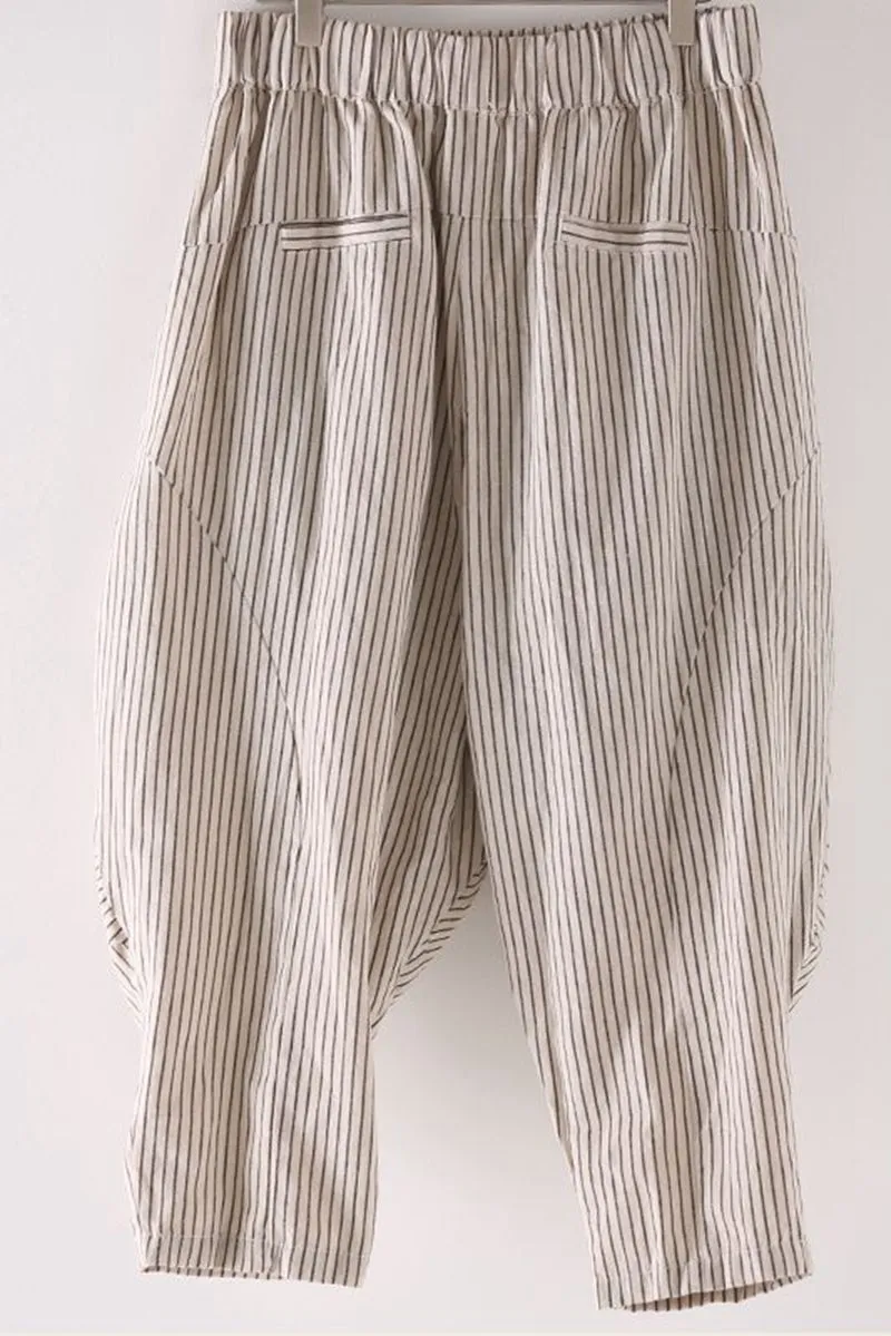 Loose Striped Harem Pants Women Cotton Linen Trouser