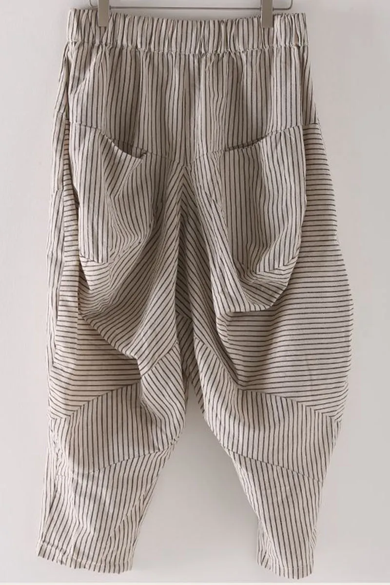 Loose Striped Harem Pants Women Cotton Linen Trouser