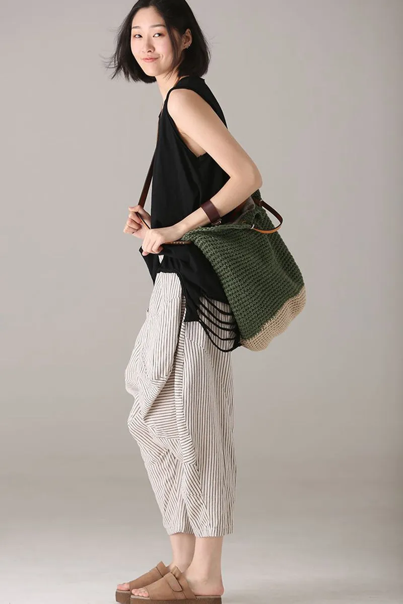 Loose Striped Harem Pants Women Cotton Linen Trouser