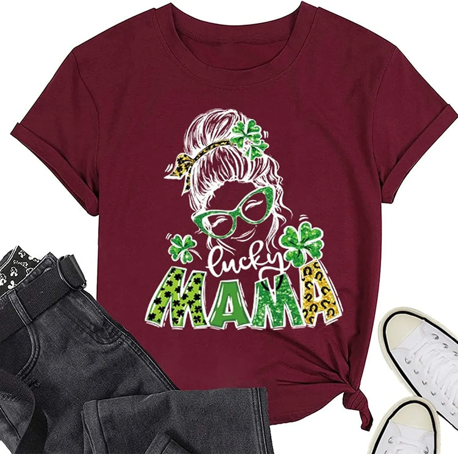 Lucky Mama T-Shirt Women St Patricks Day Gift for Mama