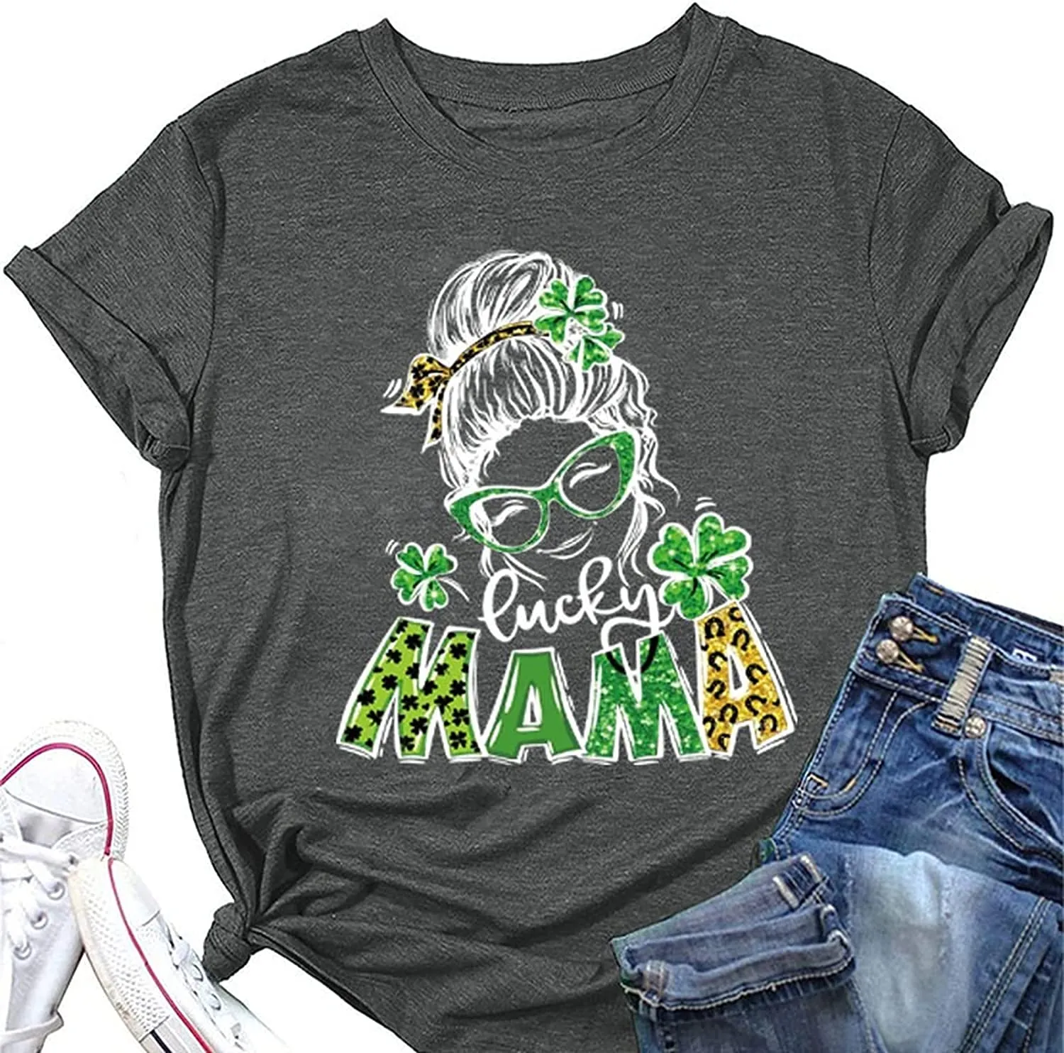 Lucky Mama T-Shirt Women St Patricks Day Gift for Mama