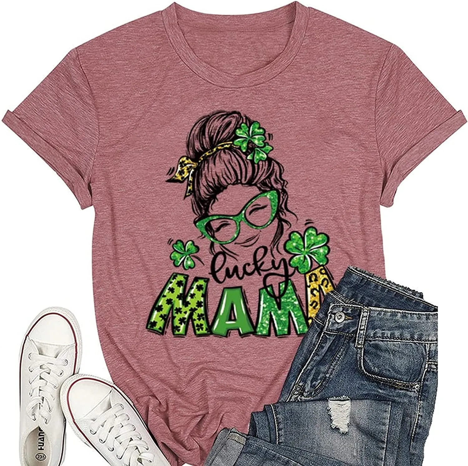 Lucky Mama T-Shirt Women St Patricks Day Gift for Mama