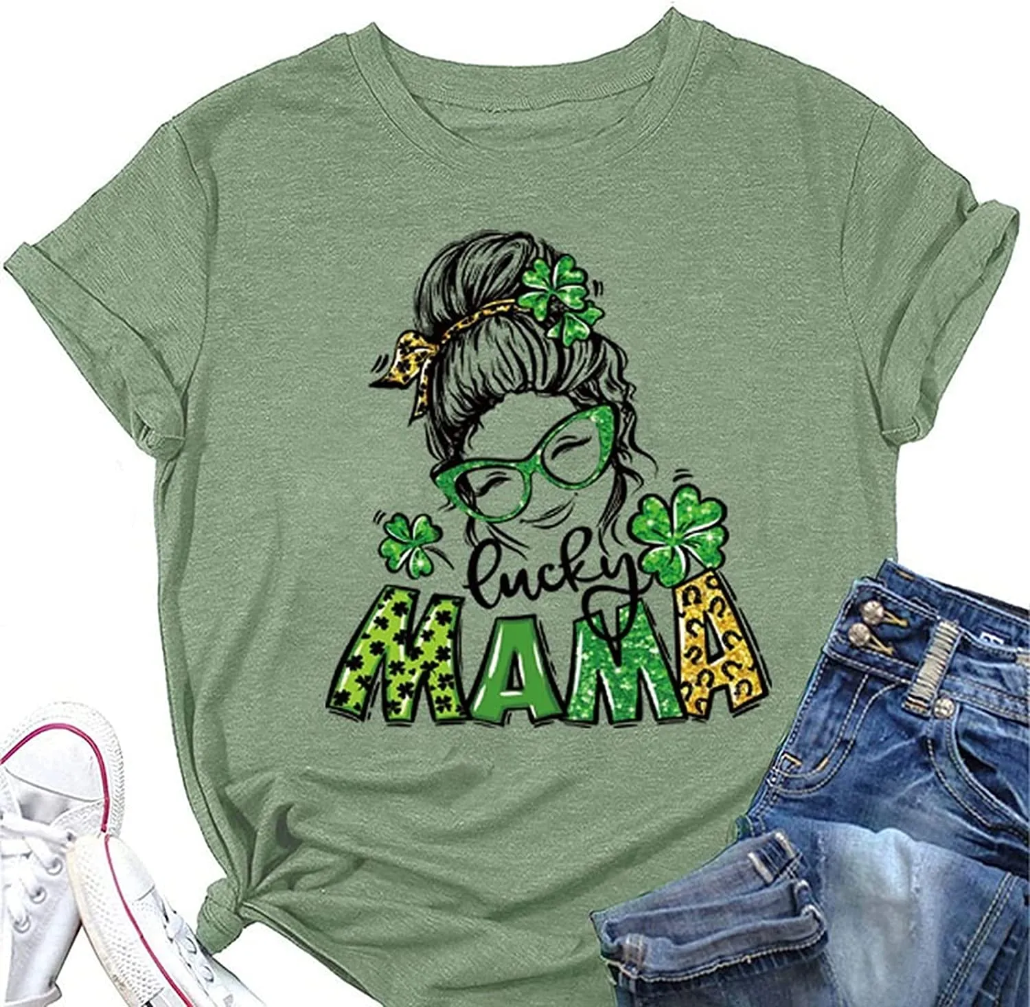 Lucky Mama T-Shirt Women St Patricks Day Gift for Mama