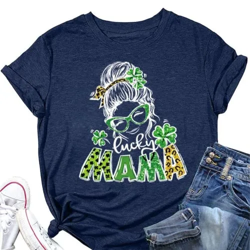 Lucky Mama T-Shirt Women St Patricks Day Gift for Mama