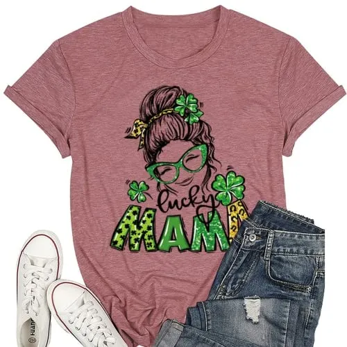 Lucky Mama T-Shirt Women St Patricks Day Gift for Mama