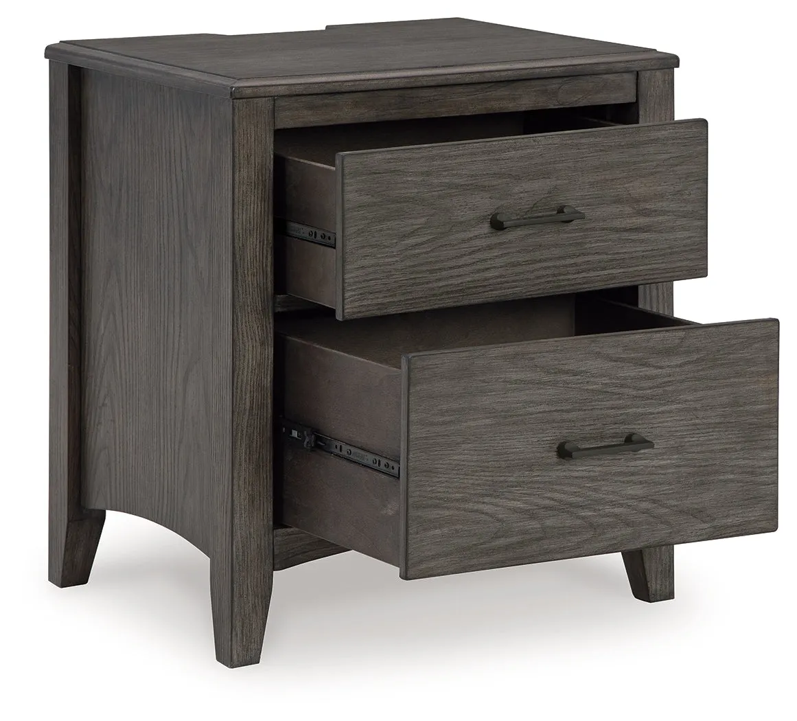 Montillan Queen Panel Bed with Mirrored Dresser and 2 Nightstands in Grayish Brown