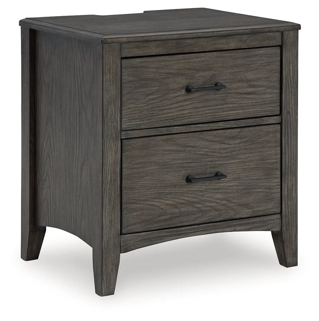 Montillan Queen Panel Bed with Mirrored Dresser and 2 Nightstands in Grayish Brown