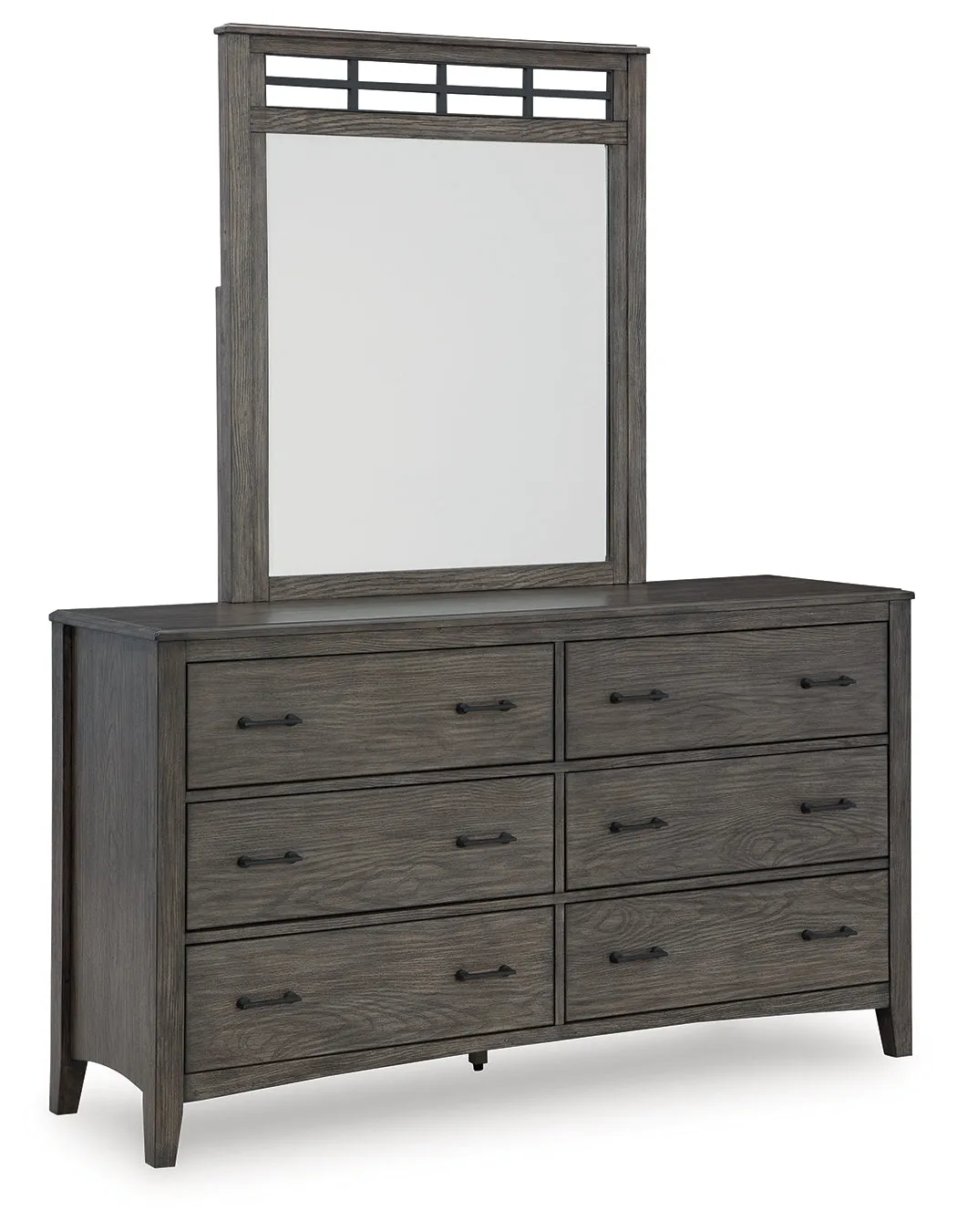 Montillan Queen Panel Bed with Mirrored Dresser and 2 Nightstands in Grayish Brown