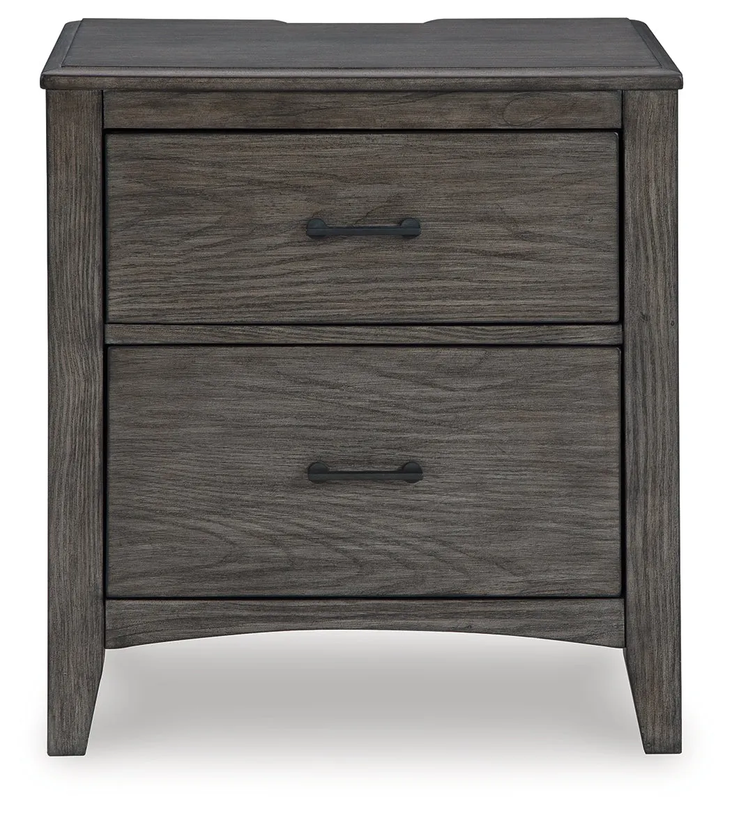 Montillan Queen Panel Bed with Mirrored Dresser and 2 Nightstands in Grayish Brown