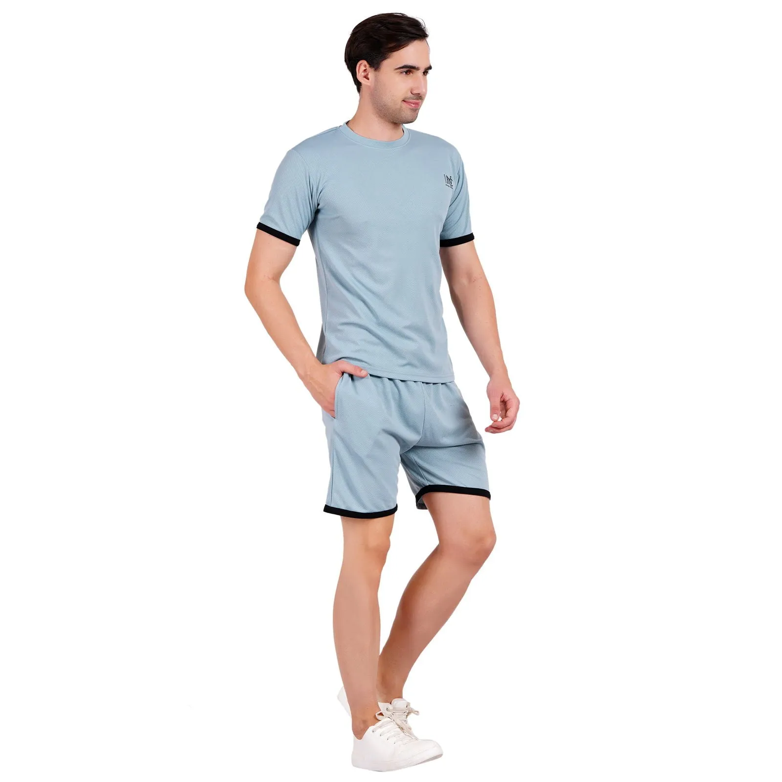 NAUTICON Men Round Neck t-Shirt and Shorts Co-Ord Set Sea Green