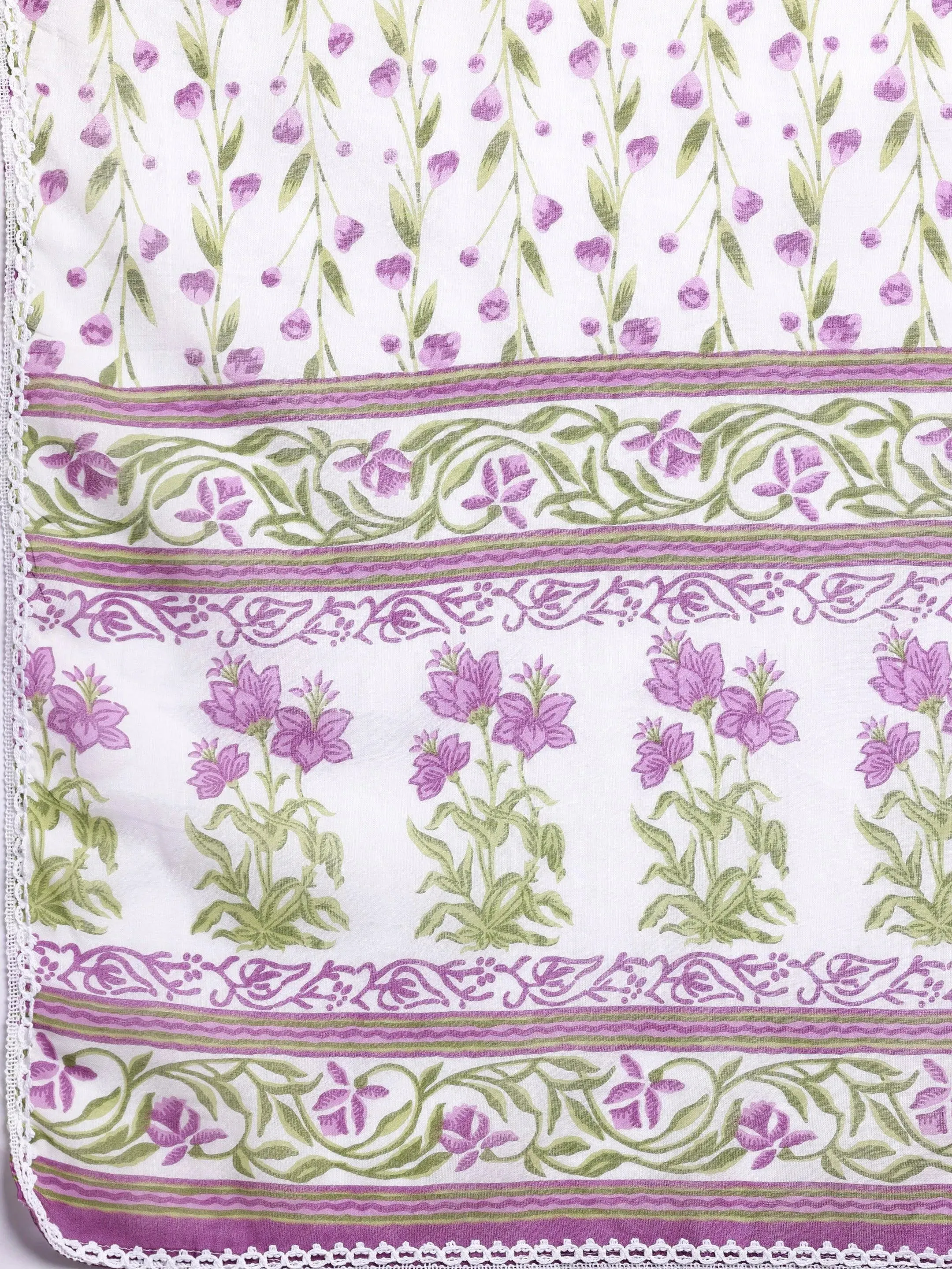 Off White Printed Cotton A-Line Kurta With Sharara & Dupatta