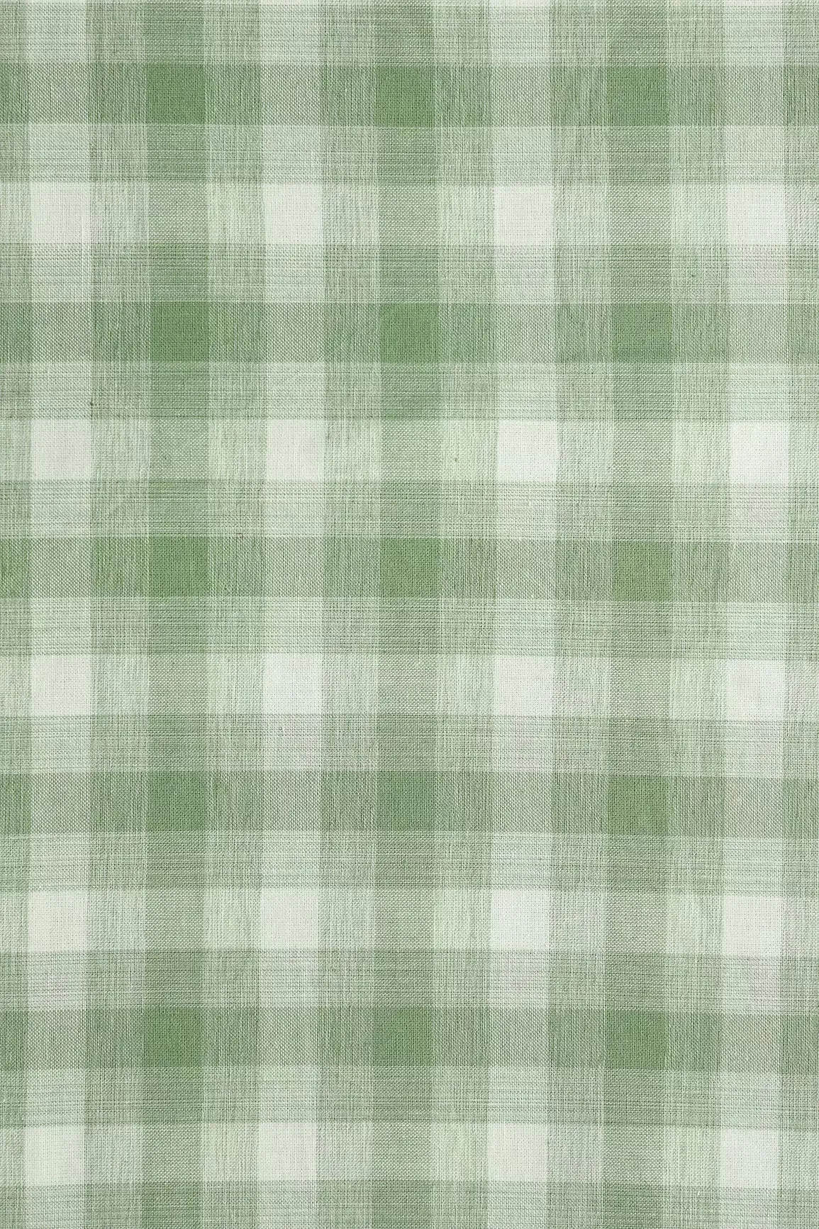 Olive And White Checks Pattern Handwoven Organic Cotton Fabric