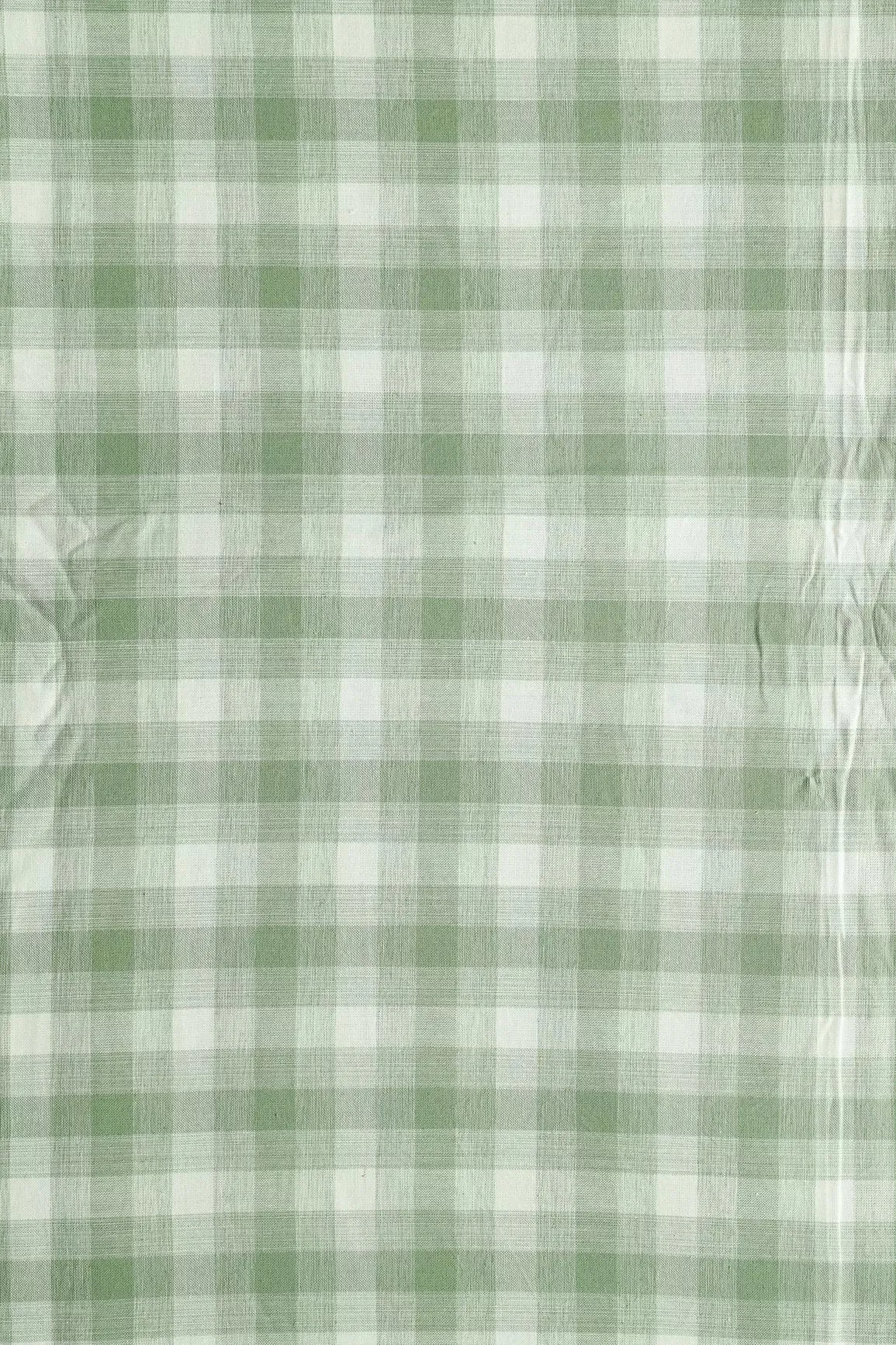 Olive And White Checks Pattern Handwoven Organic Cotton Fabric